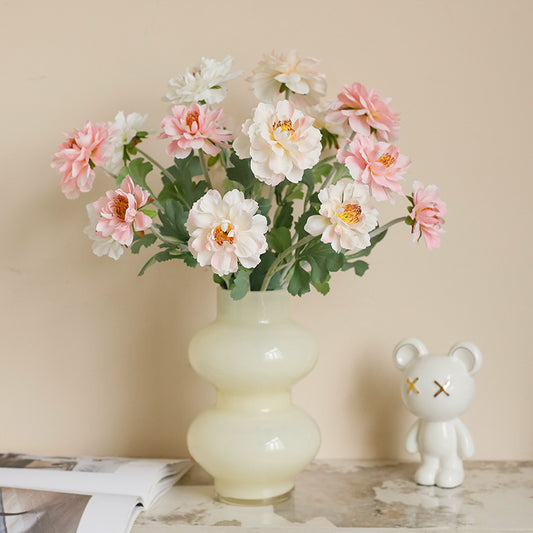 Single branch three-head flocked peony artificial flower