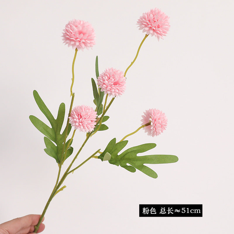 Artificial 5-Dandelion Ball Chrysanthemum - Simulated Faux Blooms for Home Decor, DIY Crafts & Photo Props
