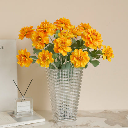 Single branch three-head flocked peony artificial flower