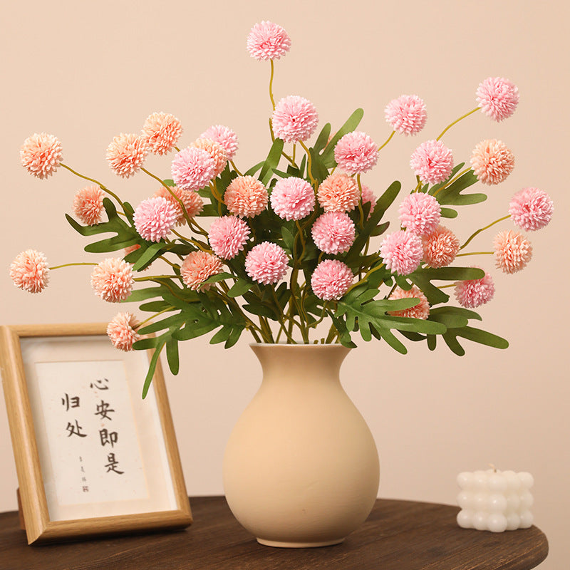 Artificial 5-Dandelion Ball Chrysanthemum - Simulated Faux Blooms for Home Decor, DIY Crafts & Photo Props