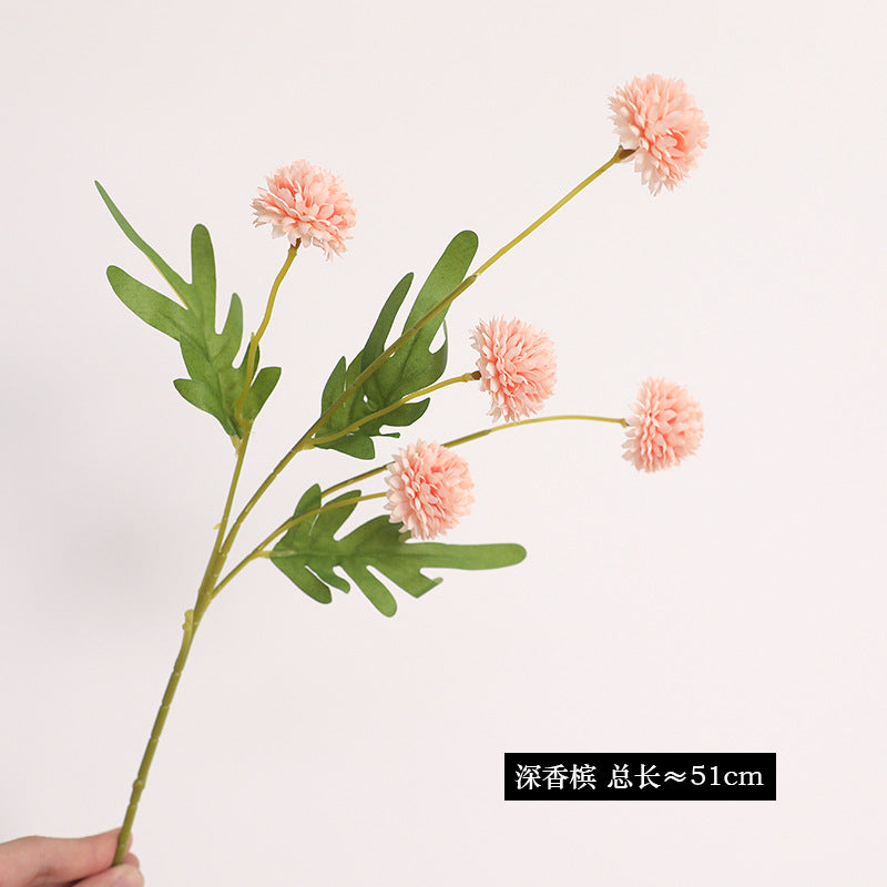 Artificial 5-Dandelion Ball Chrysanthemum - Simulated Faux Blooms for Home Decor, DIY Crafts & Photo Props