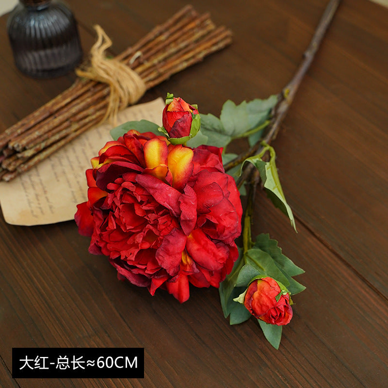 Artificial flowers, oil painting, defocused peony flowers