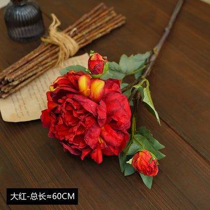 Artificial flowers, oil painting, defocused peony flowers