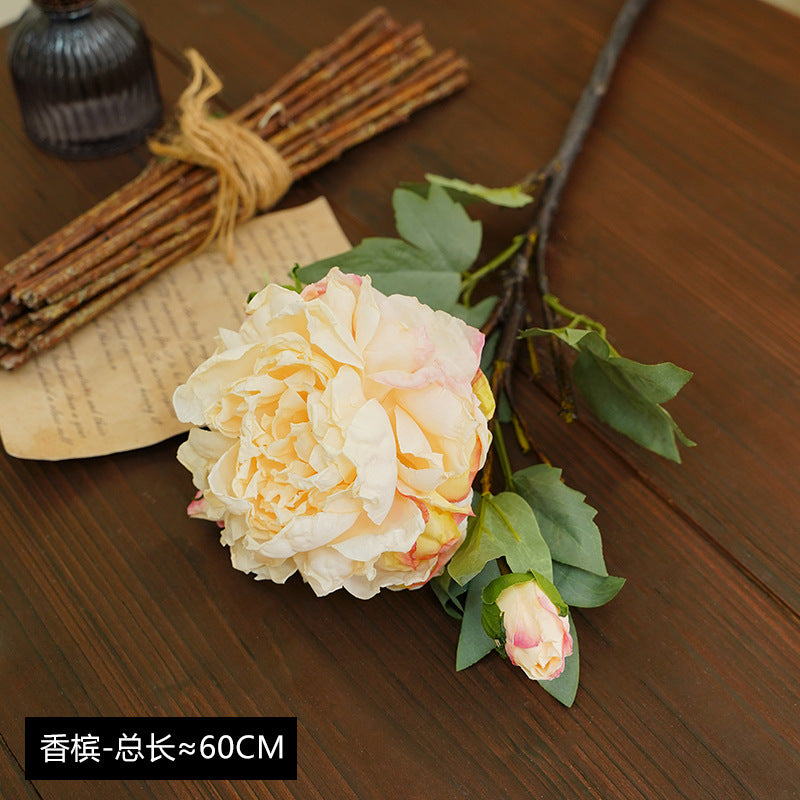 Artificial flowers, oil painting, defocused peony flowers