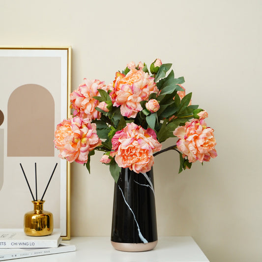 Artificial flowers, oil painting, defocused peony flowers