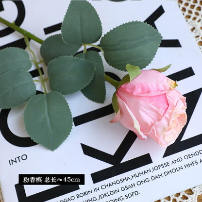 Retro Artificial Single Stem Roasted Edge Round Roses - Faux Blooms for Vintage Home Decor & Floral Styling
