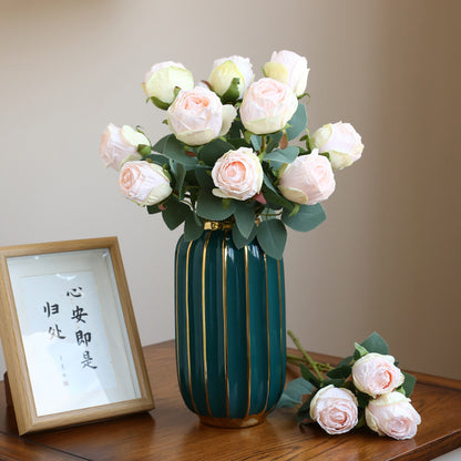 Retro Artificial Single Stem Roasted Edge Round Roses - Faux Blooms for Vintage Home Decor & Floral Styling