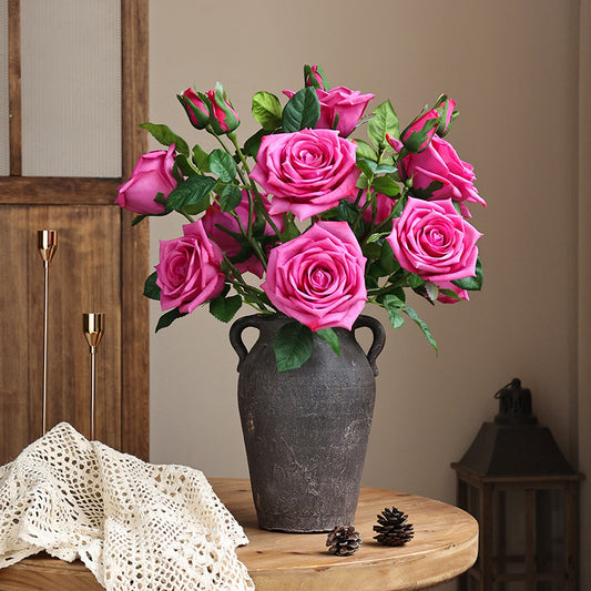 High - end French 3 - Head Moisturizing Rose Simulation - Luxury Faux Flowers for Home Decor and Event Styling