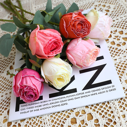 Retro Artificial Single Stem Roasted Edge Round Roses - Faux Blooms for Vintage Home Decor & Floral Styling