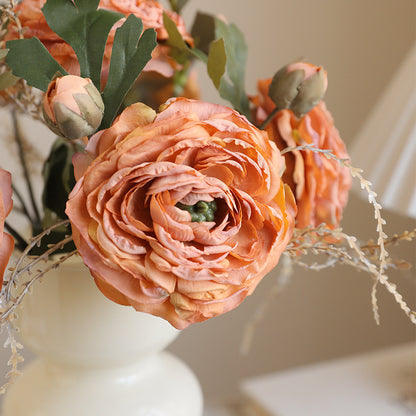 2 Burnt Edge Revealing Lotus Flowers - Simulated Autumn Color Faux Florals for Fall Decor, Table Centerpieces