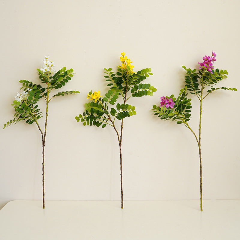 Artificial Single Plant with 2 Yellow Locust Flowers - Faux Blooms for Garden-Style Decor, Home Accents