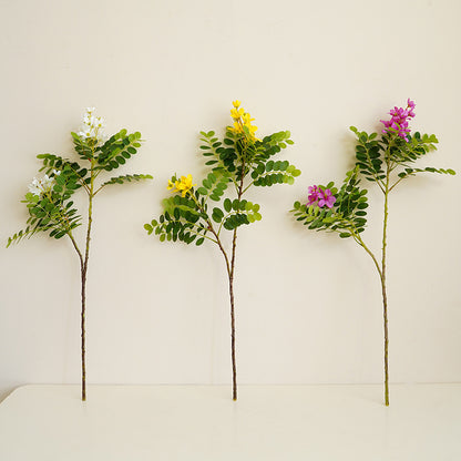 Artificial Single Plant with 2 Yellow Locust Flowers - Faux Blooms for Garden-Style Decor, Home Accents