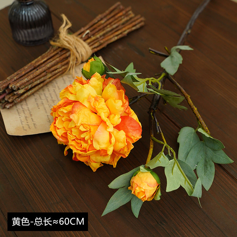 Artificial flowers, oil painting, defocused peony flowers