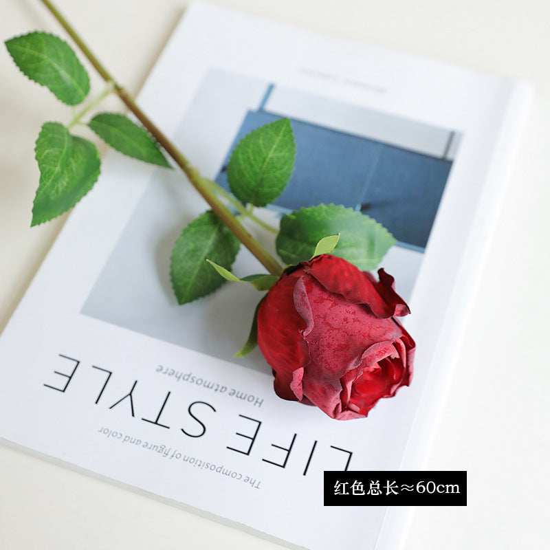 Artificial Baked Edge Rose Flower Bouquet - Faux Dried Flower Arrangement for Home Decor, Wedding & Gift