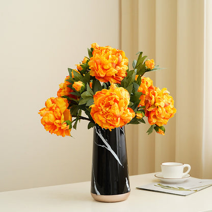 Artificial flowers, oil painting, defocused peony flowers