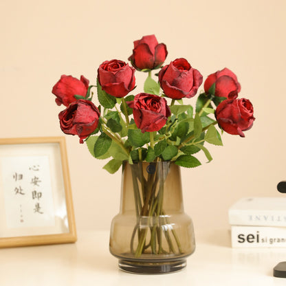 Artificial Baked Edge Rose Flower Bouquet - Faux Dried Flower Arrangement for Home Decor, Wedding & Gift
