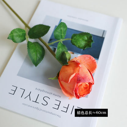 Artificial Baked Edge Rose Flower Bouquet - Faux Dried Flower Arrangement for Home Decor, Wedding & Gift