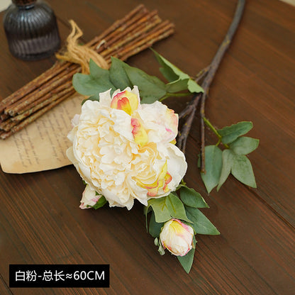 Artificial flowers, oil painting, defocused peony flowers