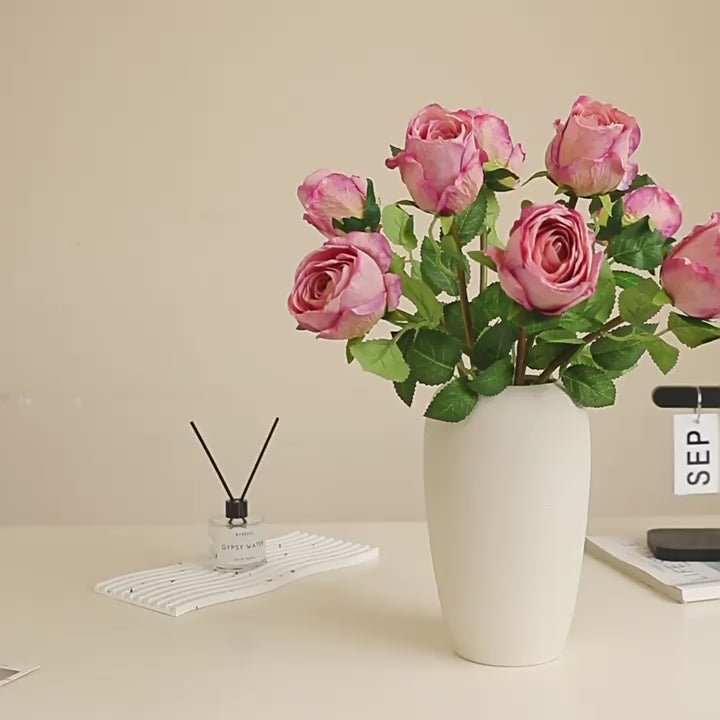 Artificial Baked Edge Rose Flower Bouquet - Faux Dried Flower Arrangement for Home Decor, Wedding & Gift