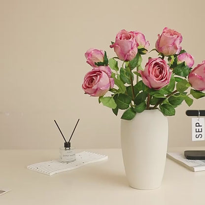 Artificial Baked Edge Rose Flower Bouquet - Faux Dried Flower Arrangement for Home Decor, Wedding & Gift